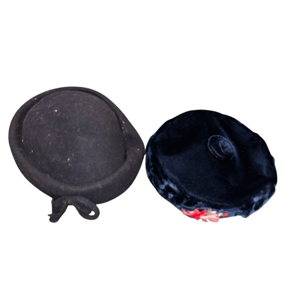 Vintage hat lot black Marida felt England velvet with bird - Picture 2 of 8